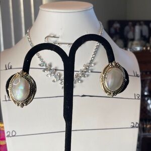 Whiting and Davis Gold and White Mother of Pearl Clip Earrings